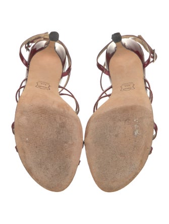 Stuart Weitzman Patent Leather Lasercut Accents T-Strap Sandals