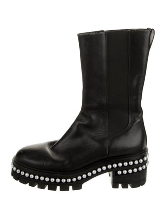 Stuart Weitzman Leather Studded Accents Combat Boots