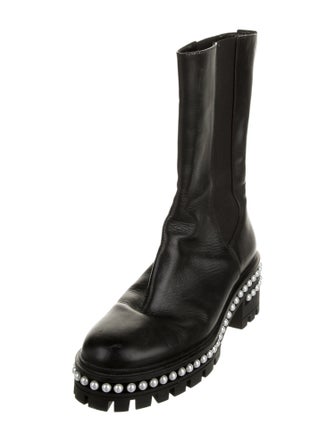 Stuart Weitzman Leather Studded Accents Combat Boots