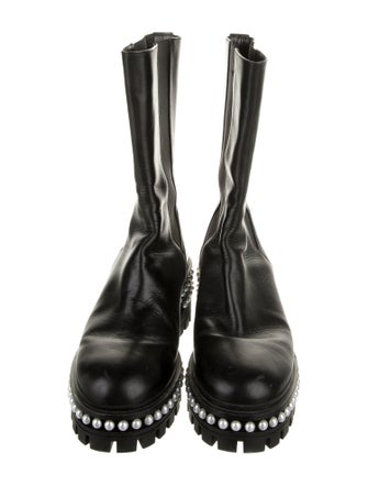 Stuart Weitzman Leather Studded Accents Combat Boots