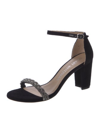 Stuart Weitzman Suede Crystal Embellishments Sandals