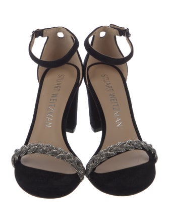 Stuart Weitzman Suede Crystal Embellishments Sandals