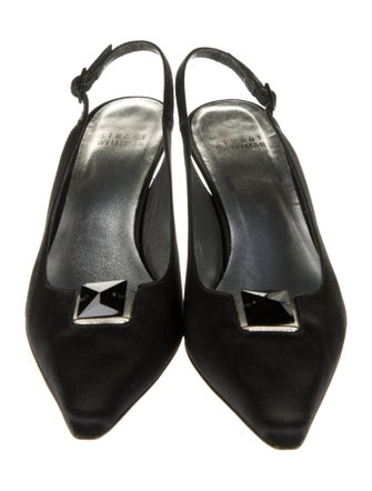 Stuart Weitzman Satin Crystal Embellishments Slingback Pumps