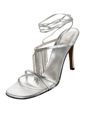 Stuart Weitzman Leather Crystal Embellishments Sandals
