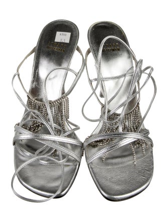 Stuart Weitzman Leather Crystal Embellishments Sandals