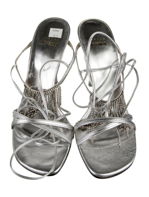 Stuart Weitzman Leather Crystal Embellishments Sandals