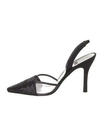 Stuart Weitzman Satin Lace Trim Embellishment Slingback Pumps