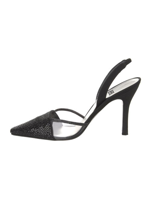 Stuart Weitzman Satin Lace Trim Embellishment Slingback Pumps