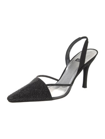 Stuart Weitzman Satin Lace Trim Embellishment Slingback Pumps