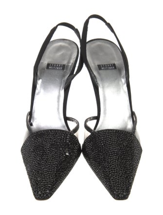Stuart Weitzman Satin Lace Trim Embellishment Slingback Pumps