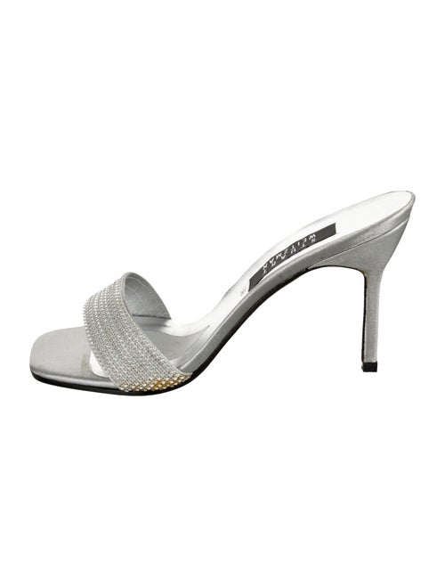 Stuart Weitzman Satin Crystal Embellishments Slides