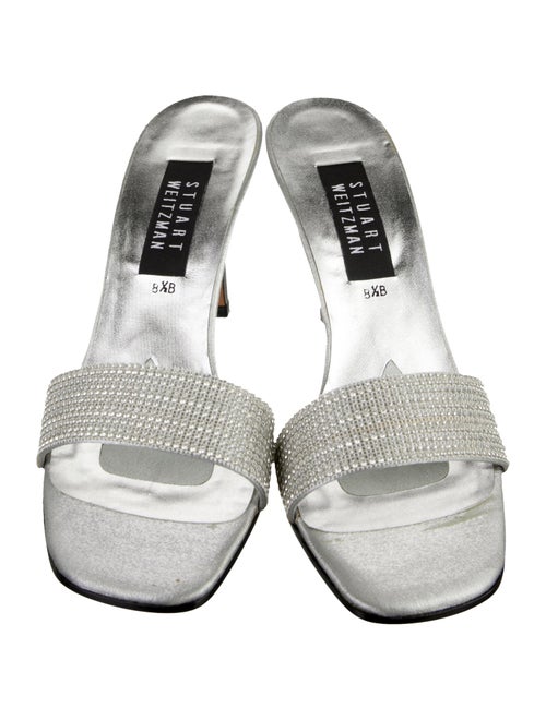 Stuart Weitzman Satin Crystal Embellishments Slides