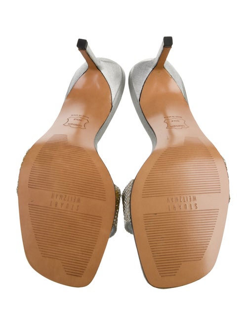 Stuart Weitzman Satin Crystal Embellishments Slides