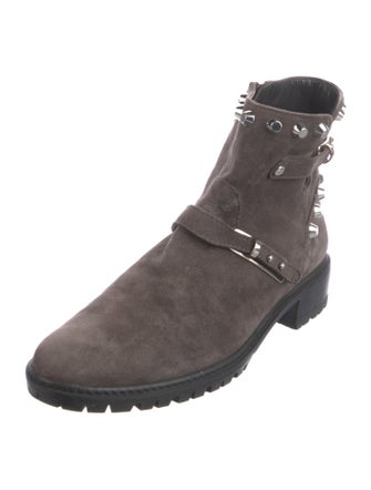 Stuart Weitzman Suede Studded Accents Moto Boots