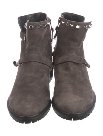 Stuart Weitzman Suede Studded Accents Moto Boots