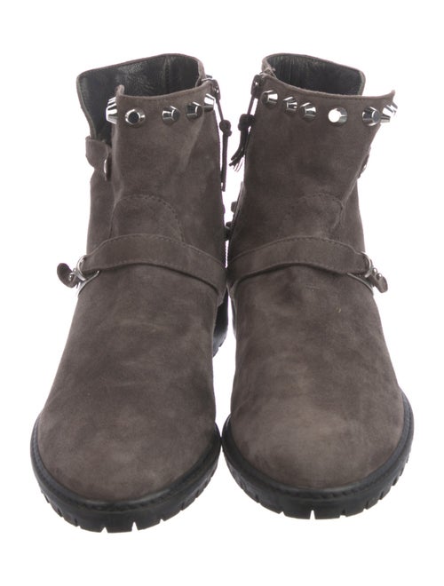 Stuart Weitzman Suede Studded Accents Moto Boots