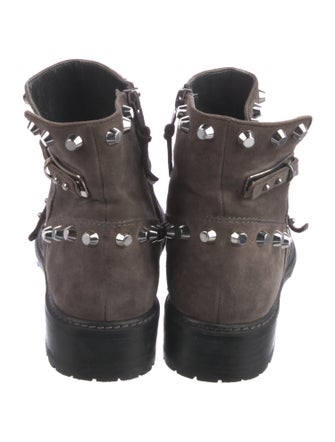 Stuart Weitzman Suede Studded Accents Moto Boots
