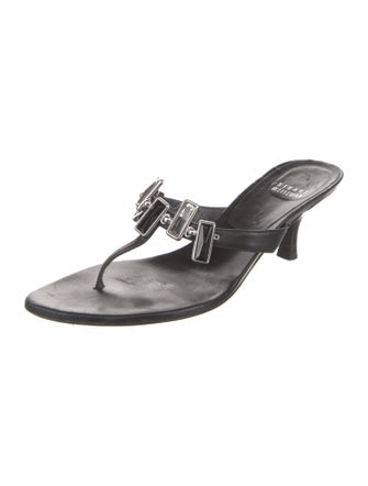 Stuart Weitzman Leather Crystal Embellishments Slides