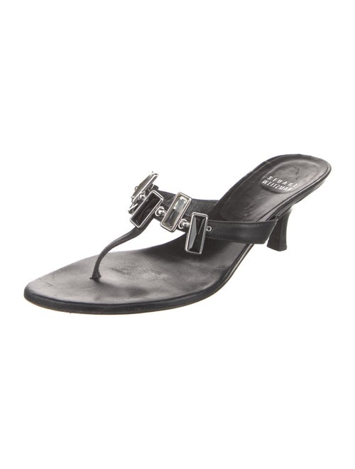 Stuart Weitzman Leather Crystal Embellishments Slides