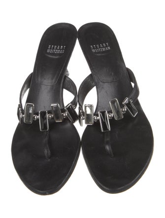 Stuart Weitzman Leather Crystal Embellishments Slides