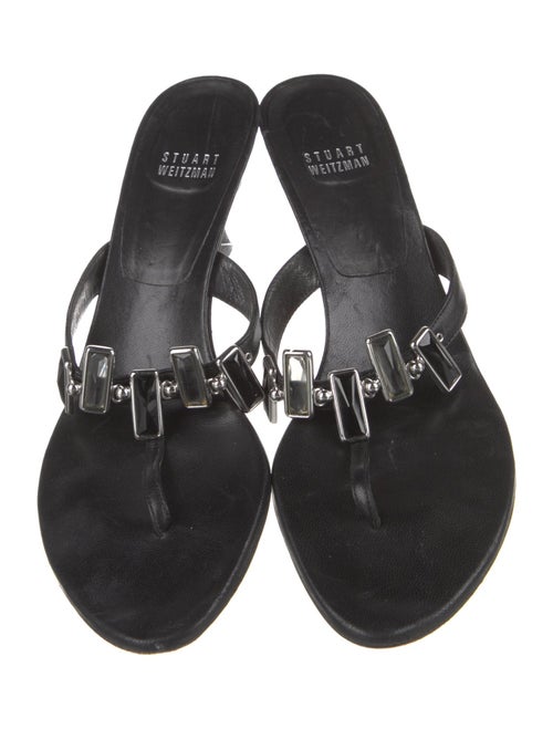 Stuart Weitzman Leather Crystal Embellishments Slides
