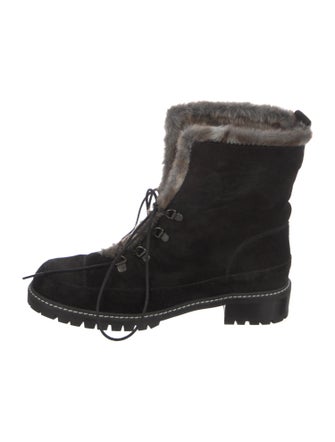 Stuart Weitzman Suede Fur Trim Lace-Up Boots