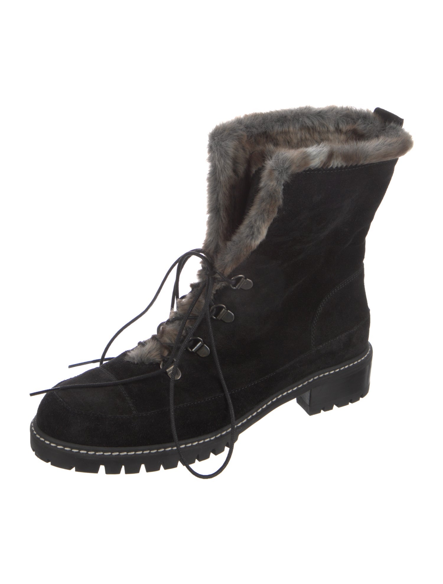 Stuart Weitzman Suede Fur Trim Lace-Up Boots