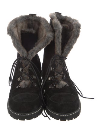 Stuart Weitzman Suede Fur Trim Lace-Up Boots