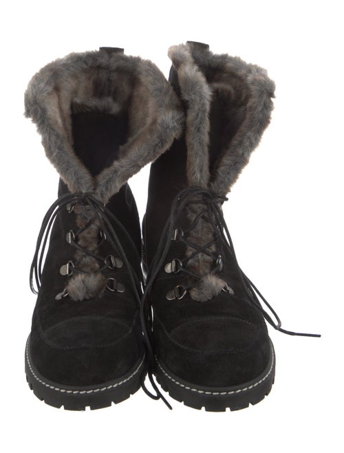 Stuart Weitzman Suede Fur Trim Lace-Up Boots