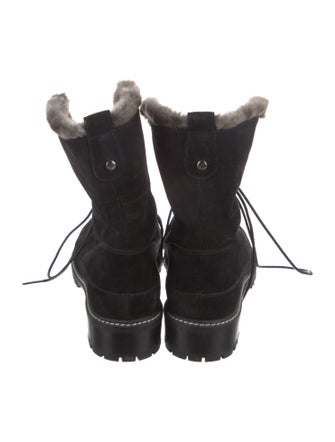 Stuart Weitzman Suede Fur Trim Lace-Up Boots