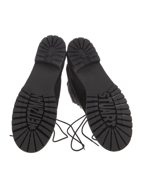 Stuart Weitzman Suede Fur Trim Lace-Up Boots