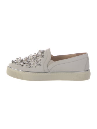 Stuart Weitzman Leather Crystal Embellishments Sneakers