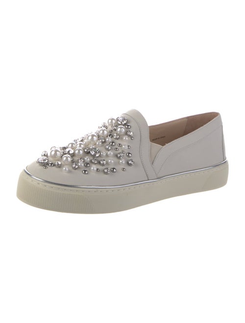 Stuart Weitzman Leather Crystal Embellishments Sneakers