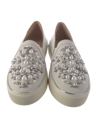 Stuart Weitzman Leather Crystal Embellishments Sneakers