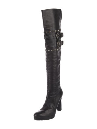 Stuart Weitzman Leather Studded Accents Boots