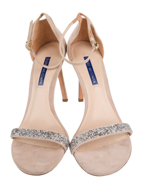 Stuart Weitzman Suede Crystal Embellishments Sandals