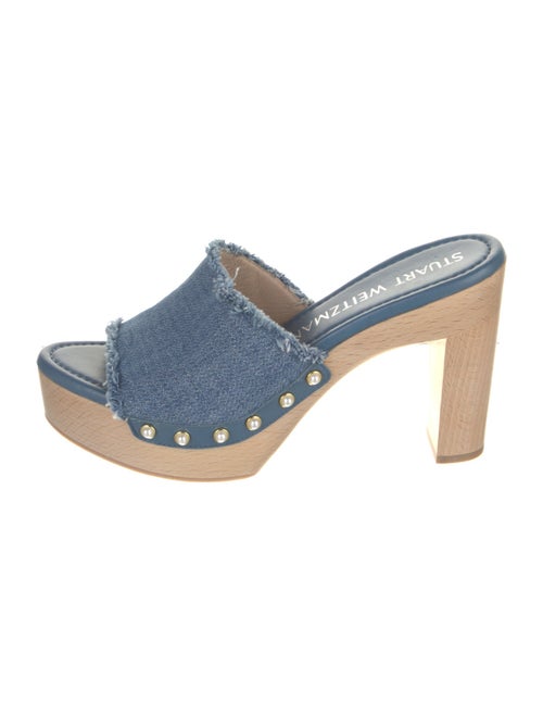 Stuart Weitzman Denim Raw-Edge Trim Slides