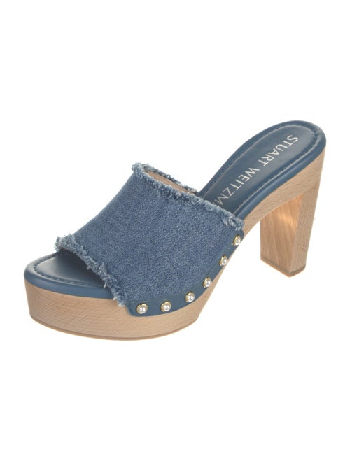 Stuart Weitzman Denim Raw-Edge Trim Slides