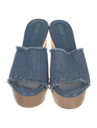 Stuart Weitzman Denim Raw-Edge Trim Slides
