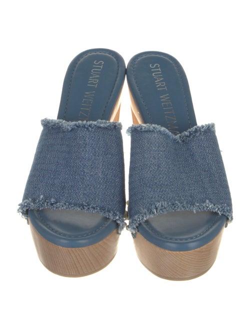 Stuart Weitzman Denim Raw-Edge Trim Slides
