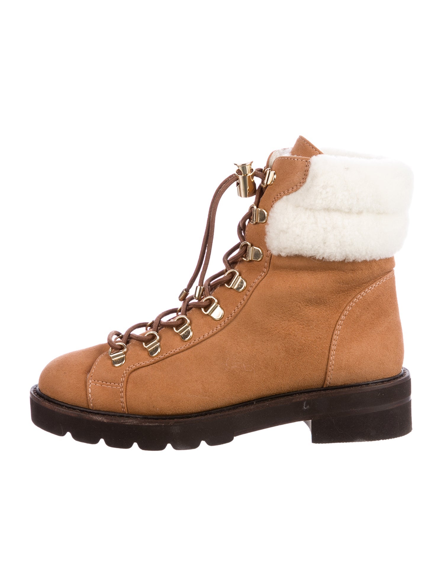 Stuart Weitzman Suede Colorblock Pattern Combat Boots