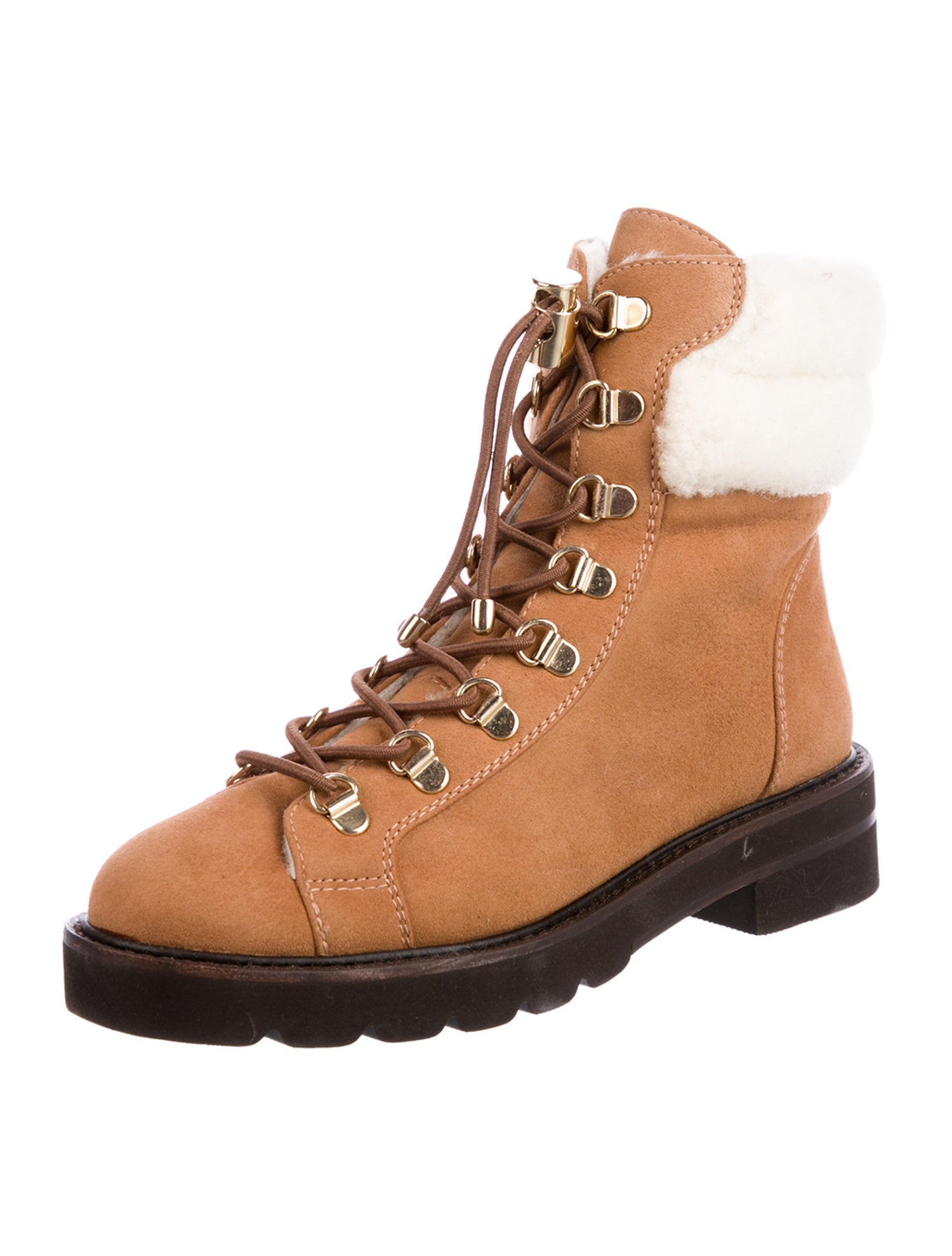 Stuart Weitzman Suede Colorblock Pattern Combat Boots