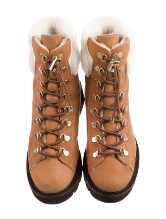 Stuart Weitzman Suede Colorblock Pattern Combat Boots