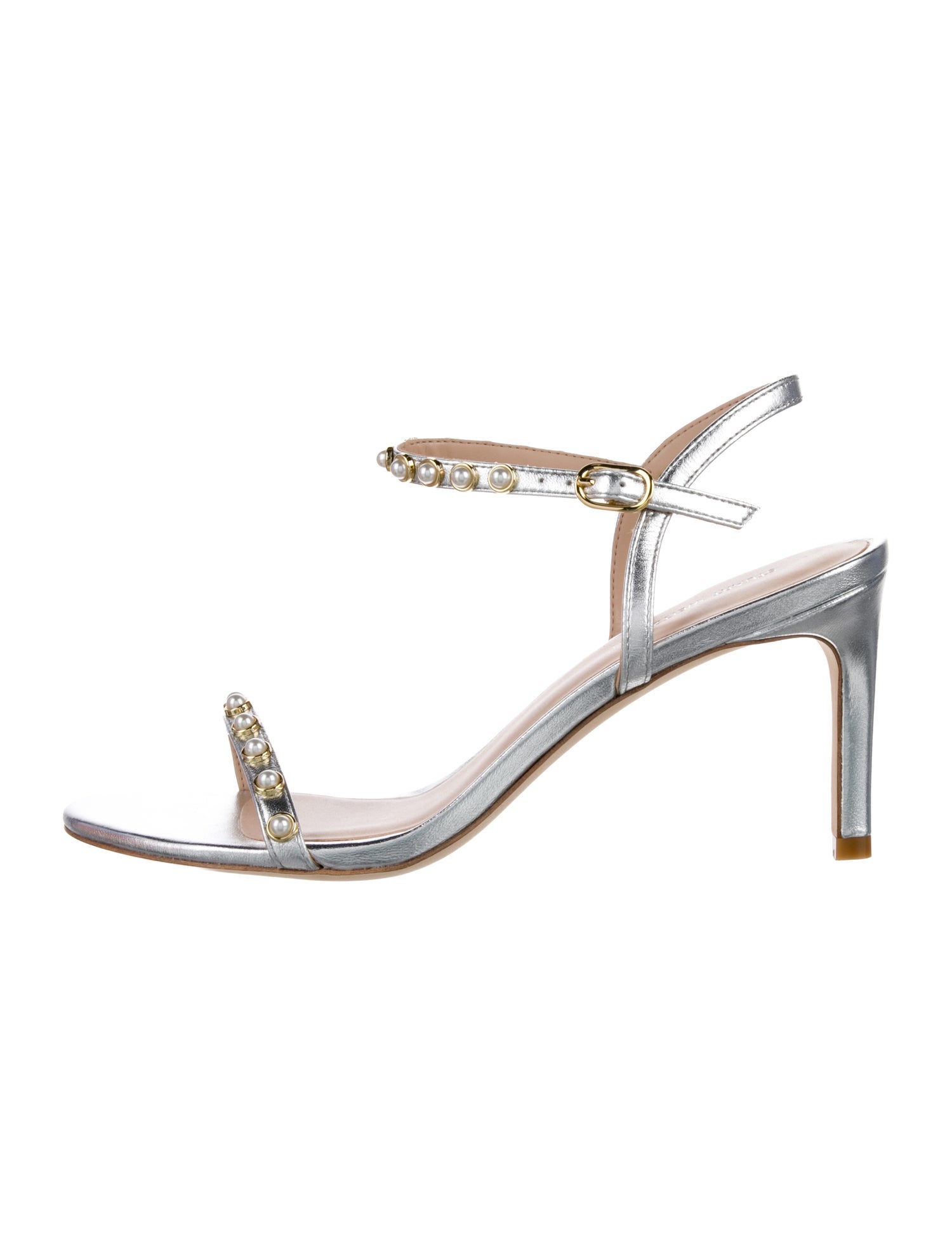 Stuart Weitzman Leather Glitter Accents Sandals