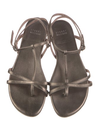 Stuart Weitzman Leather Animal Print T-Strap Sandals