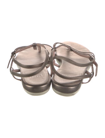 Stuart Weitzman Leather Animal Print T-Strap Sandals