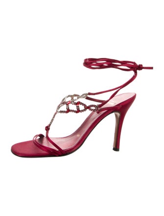 Stuart Weitzman Satin Crystal Embellishments Sandals