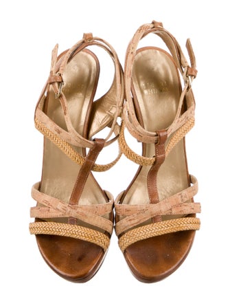Stuart Weitzman Leather T-Strap Sandals