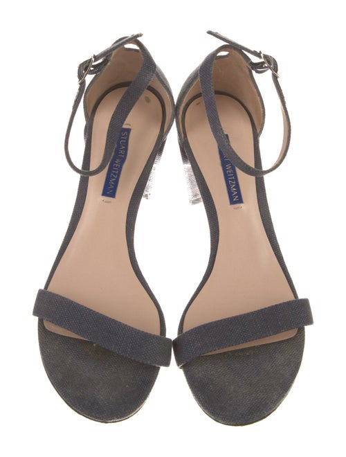 Stuart Weitzman Canvas Leather Trim Embellishment Sandals