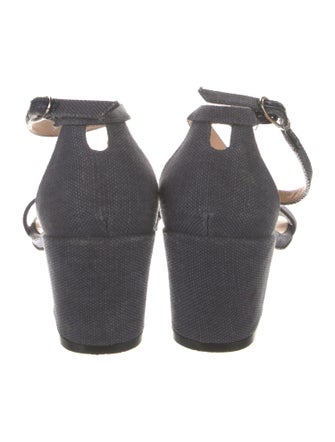 Stuart Weitzman Canvas Leather Trim Embellishment Sandals